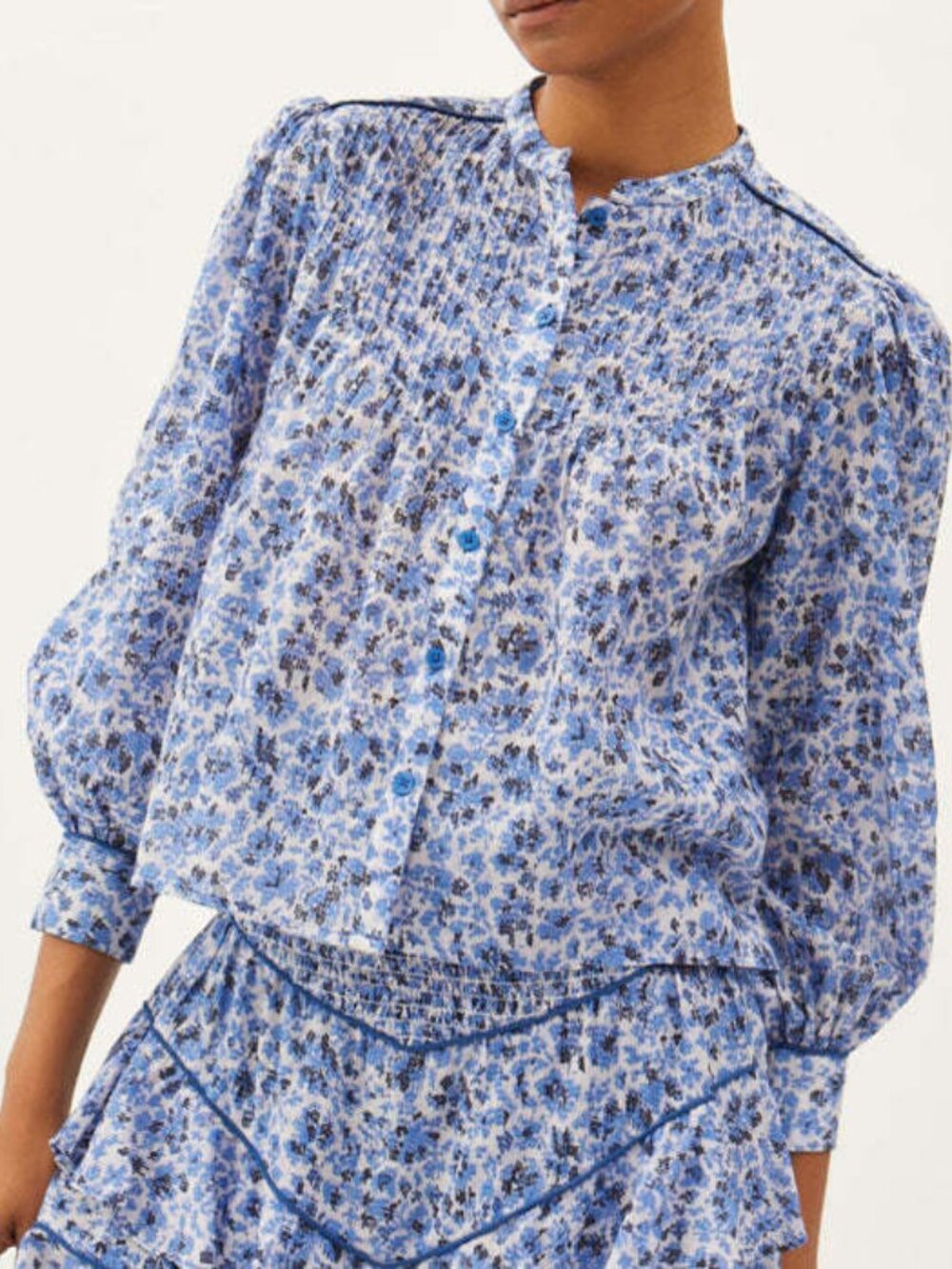 $295 Sz S Maria Cher Matilde Blue Floral Long Sleeve Blouse